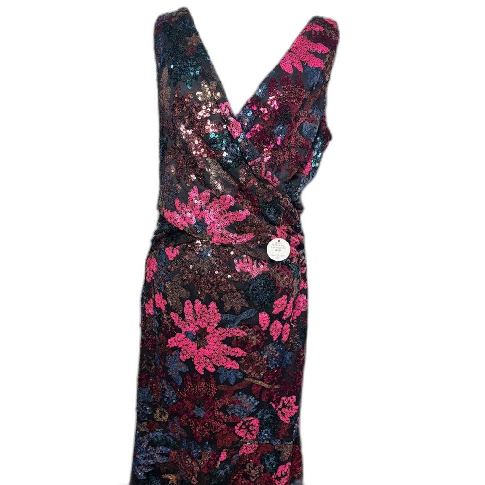 Chi Chi London Sequin Midi Dress V Neck NWT Black Pink NYE Party Holiday sz 8